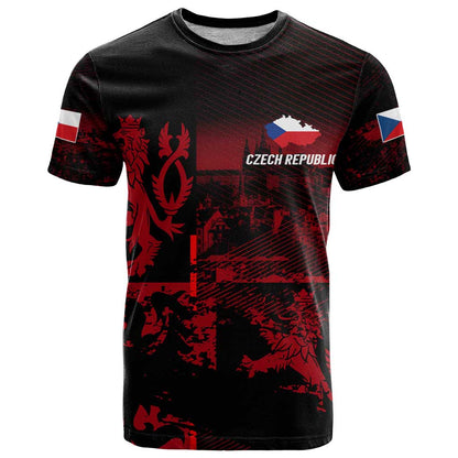Czech Republic Lion T-Shirt Czechia Black Red Graphic Tee