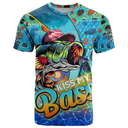 Personalized Kiss My Bass Fishing T-Shirt Fish Me Luck Graphic Tee