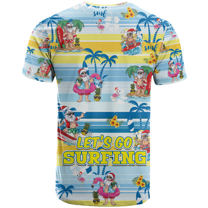 Surfing Christmas T-Shirt Tropical Santa Let's Go Surfing Graphic Tee