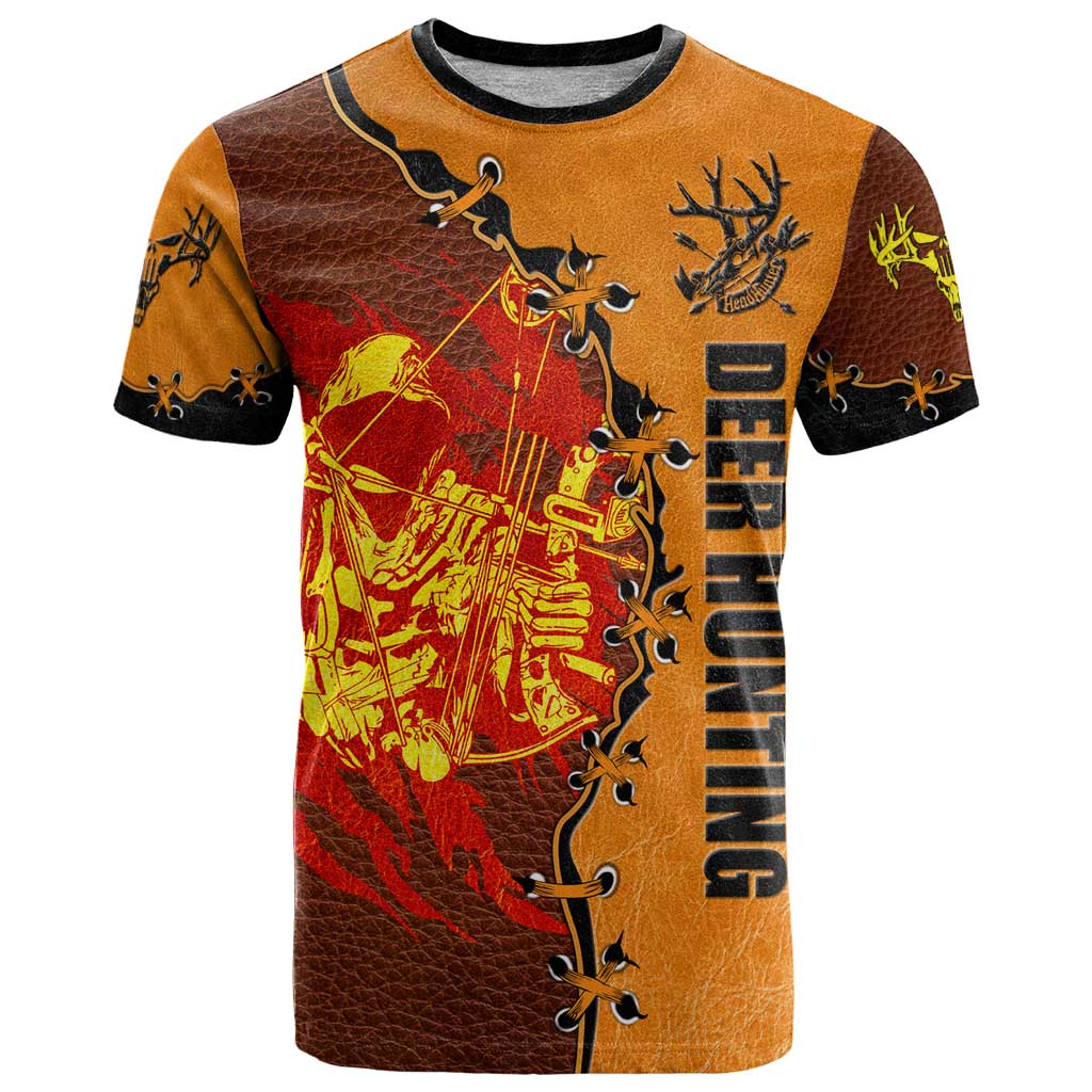 Skull Deer Hunting T-Shirt Vintage Leather Bow Hunter Graphic Tee
