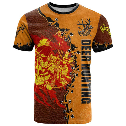 Skull Deer Hunting T-Shirt Vintage Leather Bow Hunter Graphic Tee