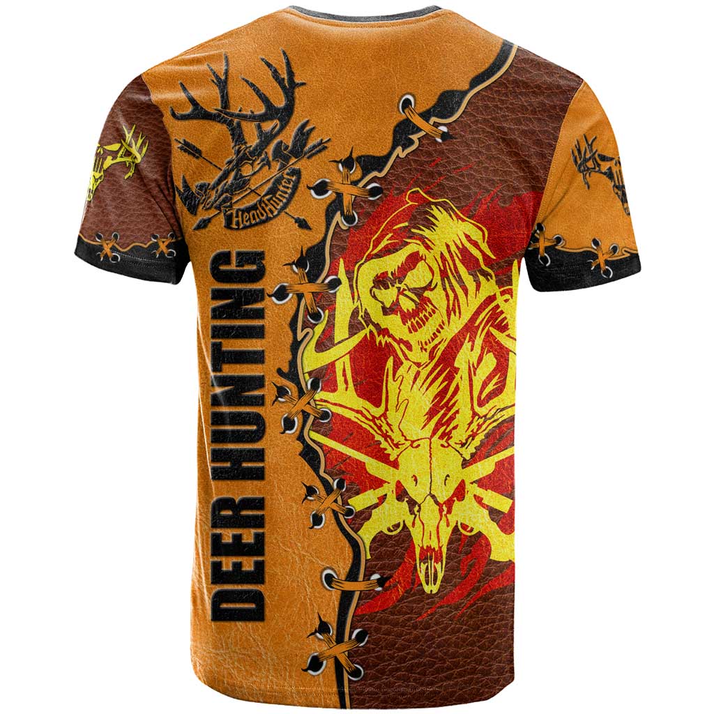 Skull Deer Hunting T-Shirt Vintage Leather Bow Hunter Graphic Tee