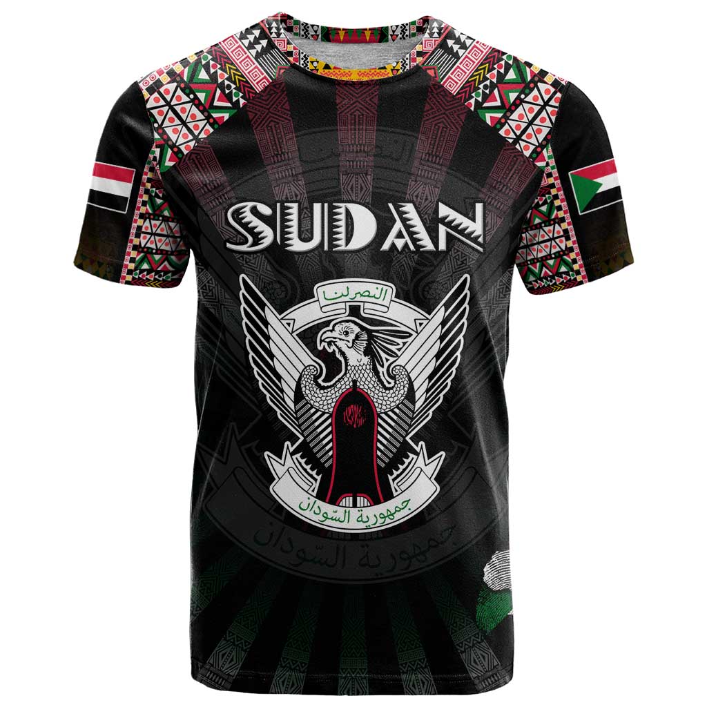 Personalized Sudan Roots T-Shirt African Map in Fingerprint and Tribal Colors Graphic Tee
