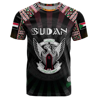 Personalized Sudan Roots T-Shirt African Map in Fingerprint and Tribal Colors Graphic Tee