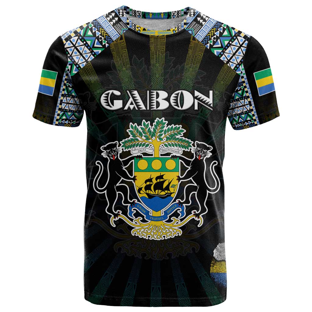 Personalized Gabon Roots T-Shirt African Map in Fingerprint and Tribal Colors Graphic Tee