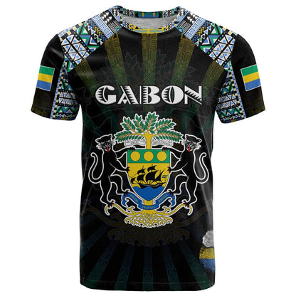 Personalized Gabon Roots T-Shirt African Map in Fingerprint and Tribal Colors Graphic Tee