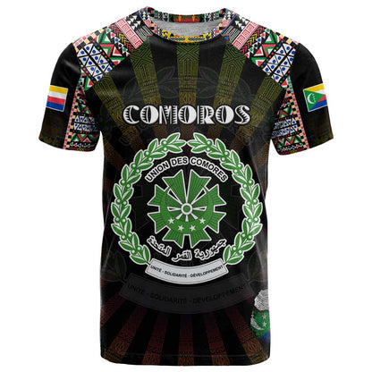 Personalized Comoros Roots T-Shirt African Map in Fingerprint and Tribal Colors Graphic Tee