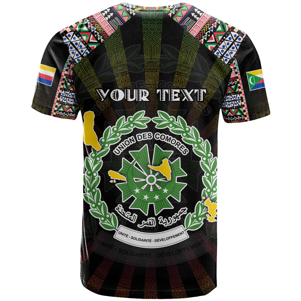 Personalized Comoros Roots T-Shirt African Map in Fingerprint and Tribal Colors Graphic Tee