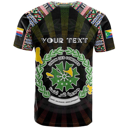 Personalized Comoros Roots T-Shirt African Map in Fingerprint and Tribal Colors Graphic Tee
