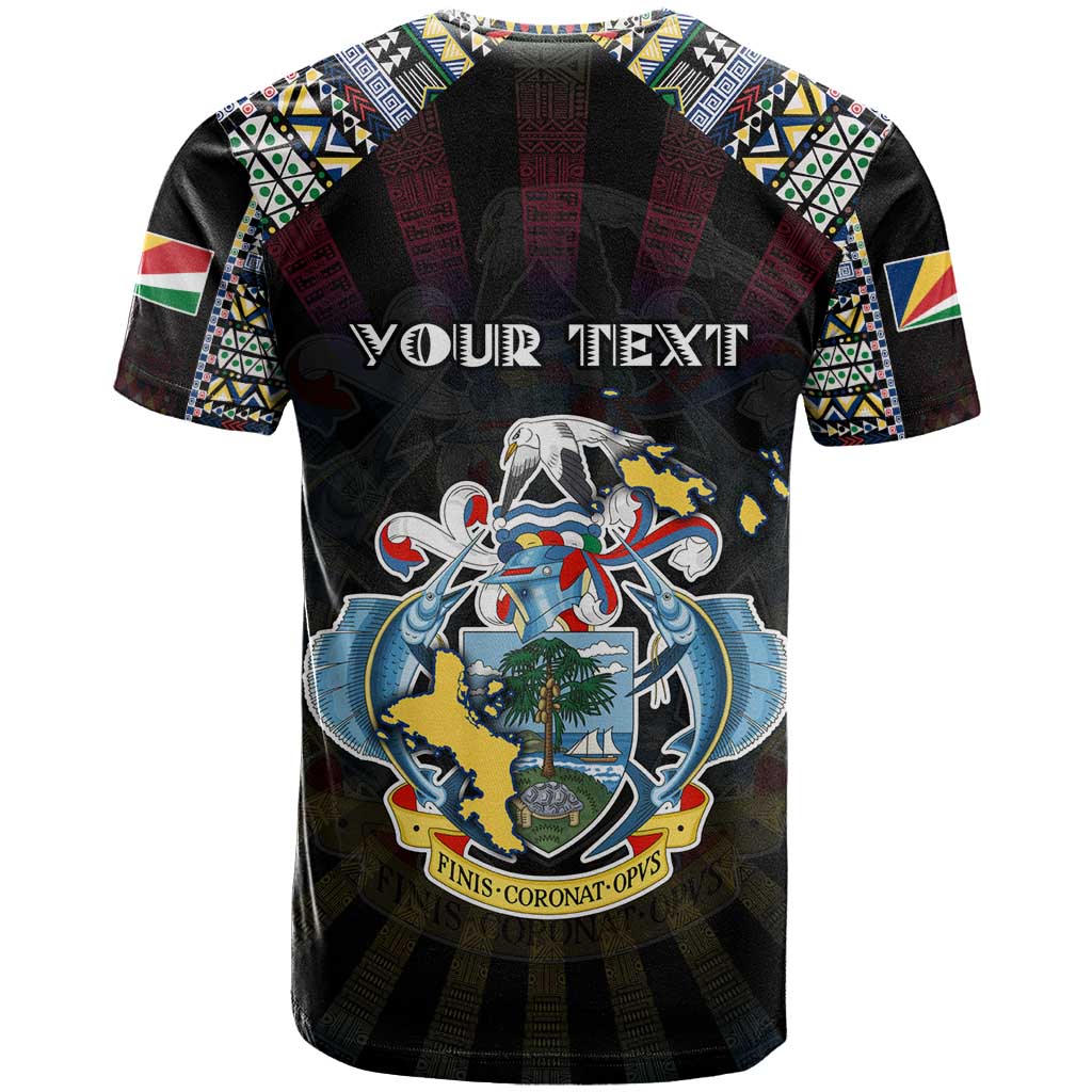 Personalized Seychelles Roots T-Shirt African Map in Fingerprint and Tribal Colors Graphic Tee