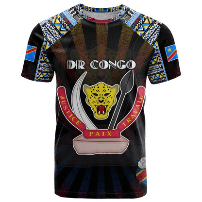 Personalized DR Congo Roots T-Shirt African Map in Fingerprint and Tribal Colors Graphic Tee