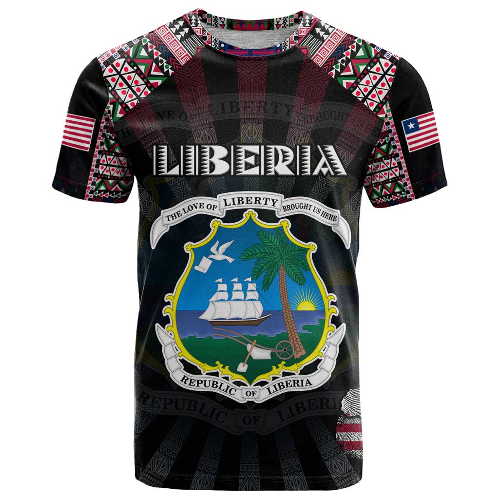 Personalized Liberia Roots T-Shirt African Map in Fingerprint and Tribal Colors Graphic Tee