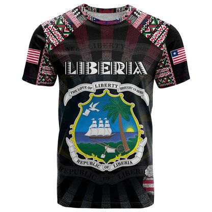 Personalized Liberia Roots T-Shirt African Map in Fingerprint and Tribal Colors Graphic Tee
