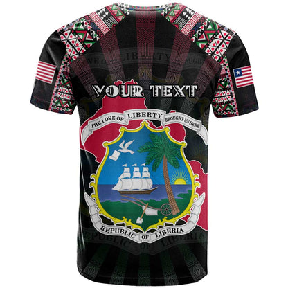 Personalized Liberia Roots T-Shirt African Map in Fingerprint and Tribal Colors Graphic Tee