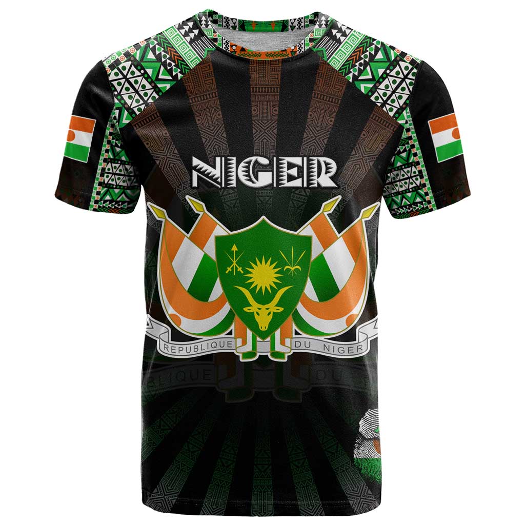 Personalized Niger Roots T-Shirt African Map in Fingerprint and Tribal Colors Graphic Tee