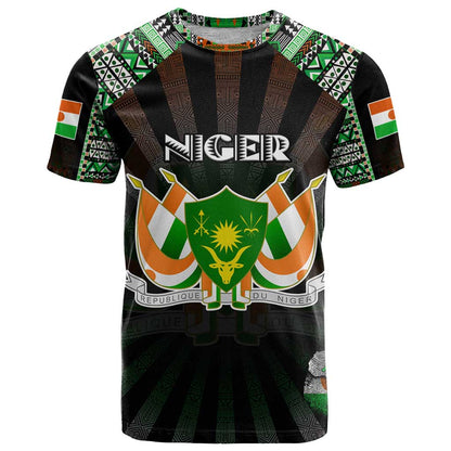 Personalized Niger Roots T-Shirt African Map in Fingerprint and Tribal Colors Graphic Tee