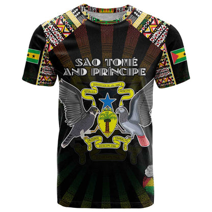 Personalized Sao Tome and Principe Roots T-Shirt African Map in Fingerprint and Tribal Colors Graphic Tee