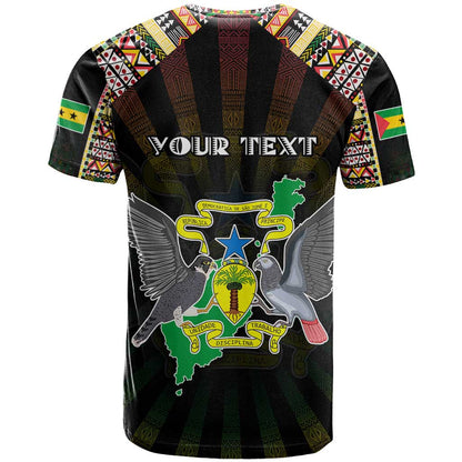 Personalized Sao Tome and Principe Roots T-Shirt African Map in Fingerprint and Tribal Colors Graphic Tee