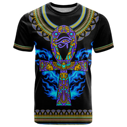 Egyptian Ankh Golden Blue Fire T-Shirt Graphic Tee
