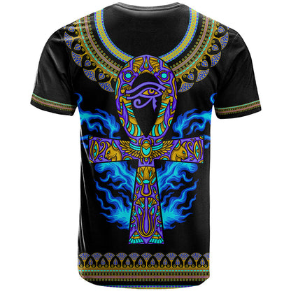 Egyptian Ankh Golden Blue Fire T-Shirt Graphic Tee