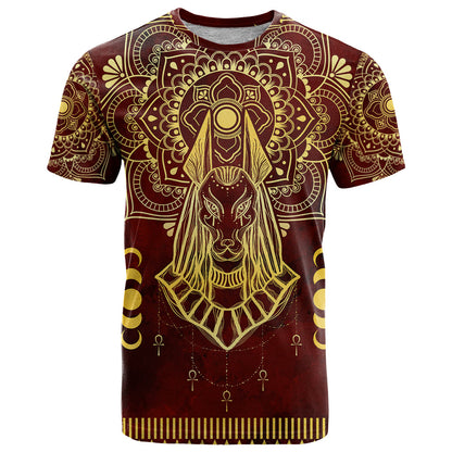 Personalized Anubis T-Shirt Ancient Egyptian Pattern In Red Graphic Tee