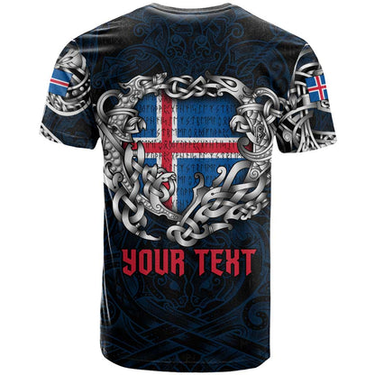 Personalized Iceland Viking Blood T-Shirt Nordic Runes and Shield of Ancestry in Tribal Knotwork Graphic Tee