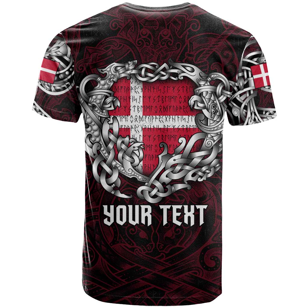 Personalized Denmark Viking Blood T-Shirt Nordic Runes and Shield of Ancestry in Tribal Knotwork Graphic Tee