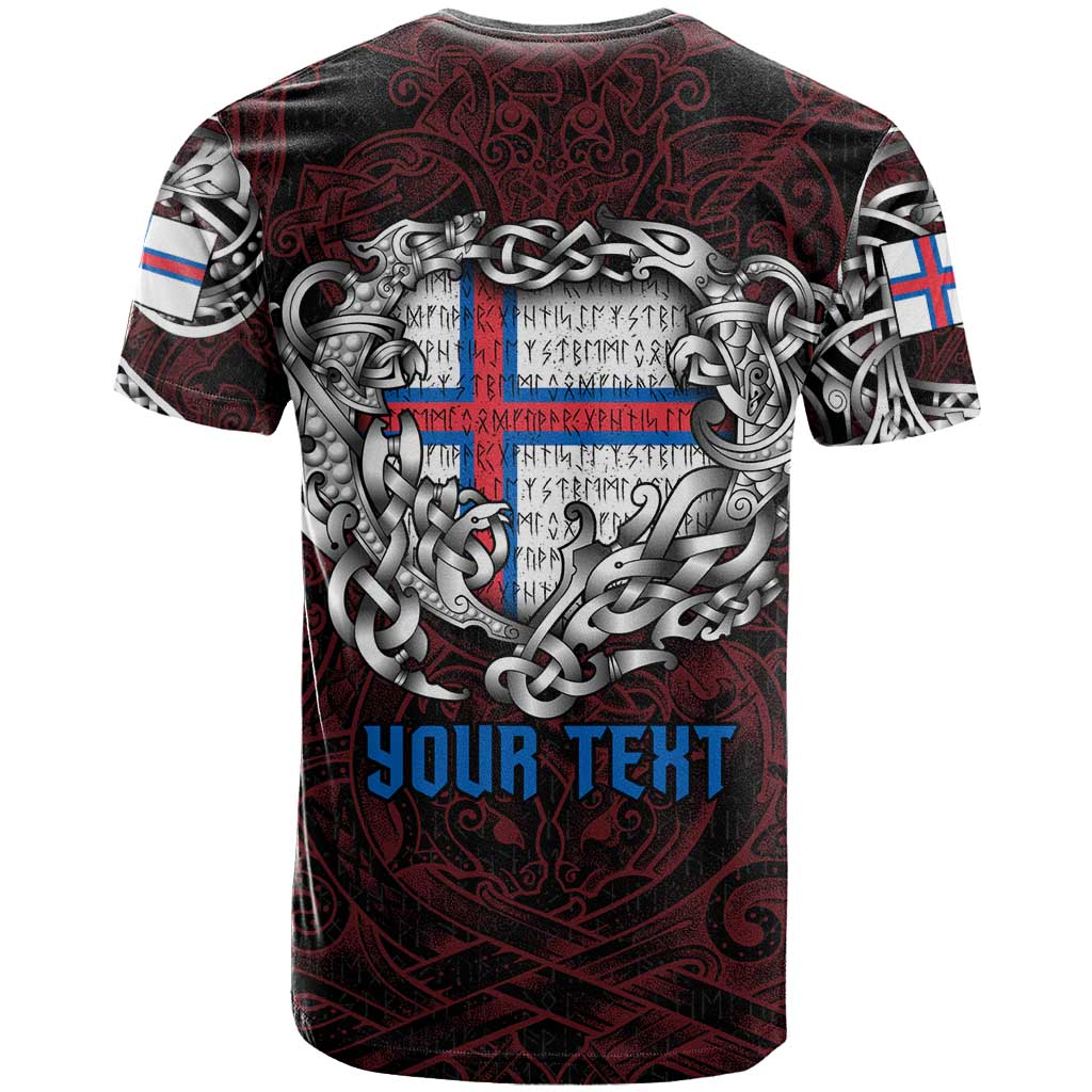 Personalized Faroe Islands Viking Blood T-Shirt Nordic Runes and Shield of Ancestry in Tribal Knotwork Graphic Tee