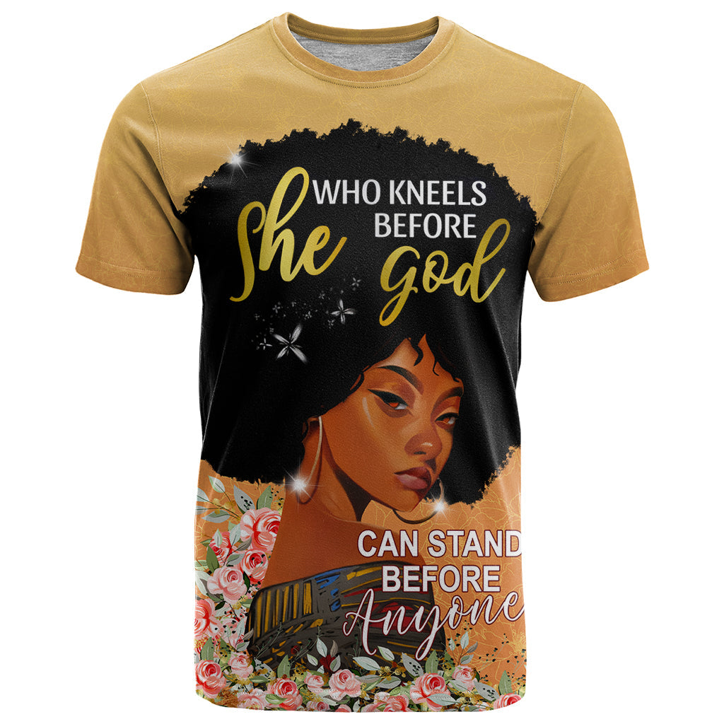 Personalized African Black Women T-Shirt She Who Kneels Before God Graphic Tee