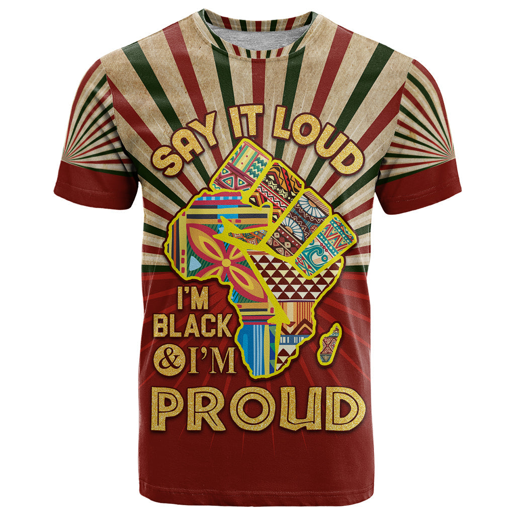I'm Black and I'm Proud African T-Shirt Hand Up Africa Map Art Graphic Tee