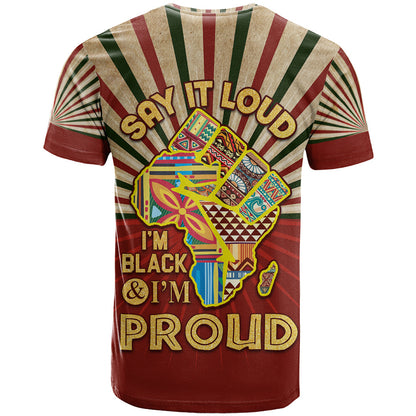 I'm Black and I'm Proud African T-Shirt Hand Up Africa Map Art Graphic Tee