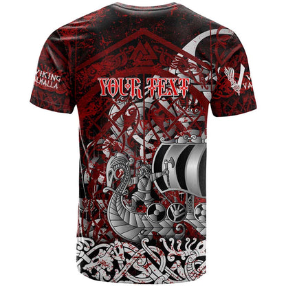 Blood Flows to Valhalla T-Shirt Viking Longship Nordic Knotwork - Dark Mythology Graphic Tee