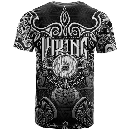 Scandinavian Viking T-Shirt Norse Warrior Sigil - Helmet and Battle Axes Graphic Tee