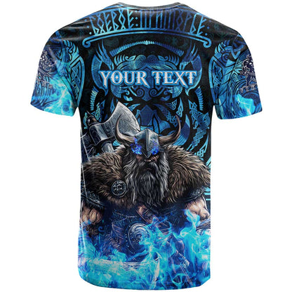 Jofurr Boar Warrior Viking T-Shirt Frost Viking Runes Blue Flame Graphic Tee