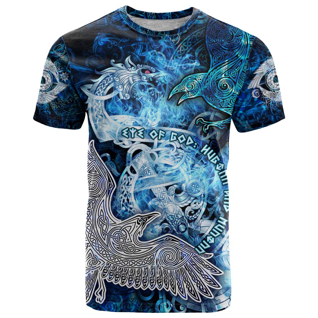 Eye of God Huginn and Muninn Viking T-Shirt Odin Ravens in Frostflame and Runeflight Style Graphic Tee