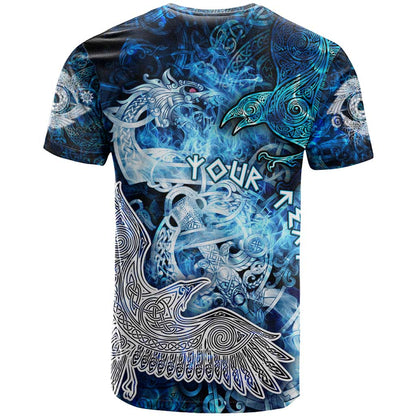 Eye of God Huginn and Muninn Viking T-Shirt Odin Ravens in Frostflame and Runeflight Style Graphic Tee