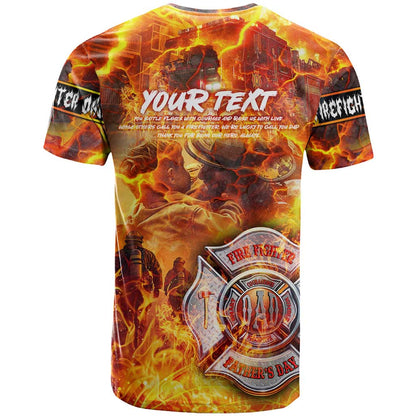 Firefighter Fathers Day T-Shirt Dad By Name - Firefighter By Heart Graphic Tee