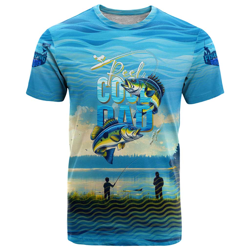 Reel Cool Dad Fishing T-Shirt Father Hooked on Love and Lakeside Moments Graphic Tee