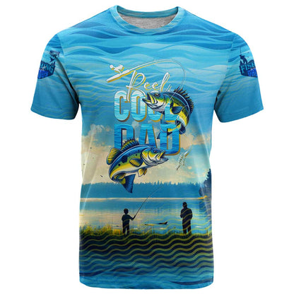 Reel Cool Dad Fishing T-Shirt Father Hooked on Love and Lakeside Moments Graphic Tee