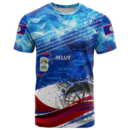 Belize One Flag One Heart T-Shirt Caribbean Heartbeat - Where Compass Meets Culture Graphic Tee