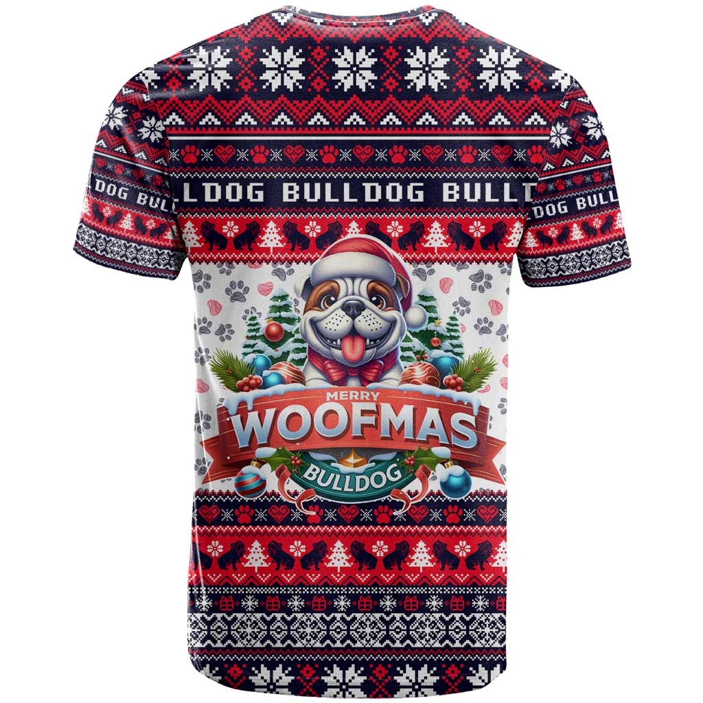 Bulldog Merry Woofmas T-Shirt Christmas Dog Art Style Graphic Tee