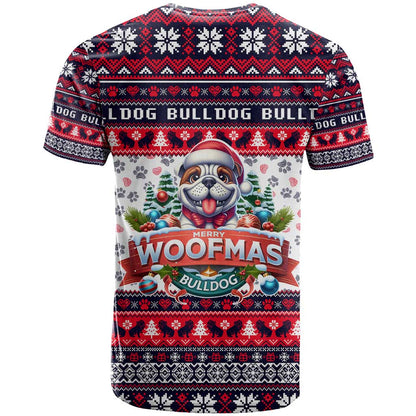 Bulldog Merry Woofmas T-Shirt Christmas Dog Art Style Graphic Tee