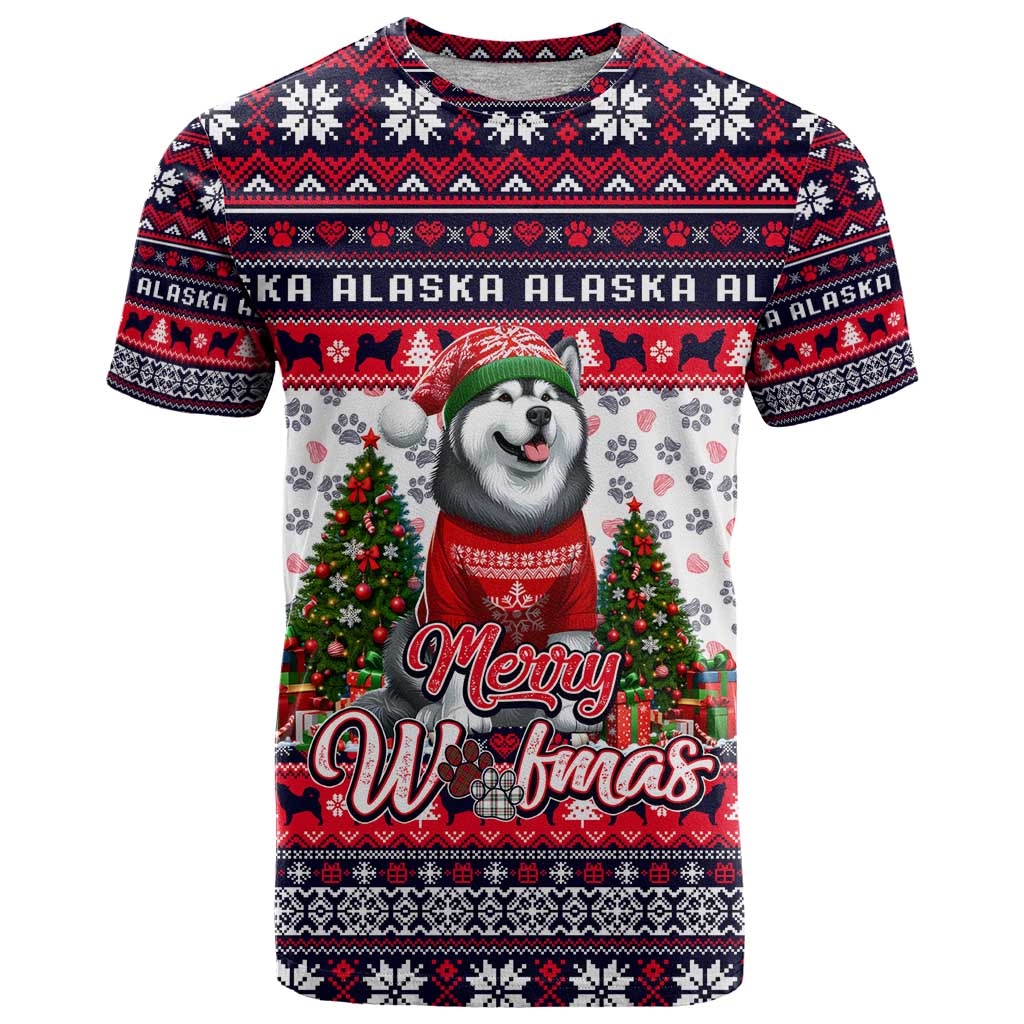 Alaska Merry Woofmas T-Shirt Christmas Dog Art Style Graphic Tee