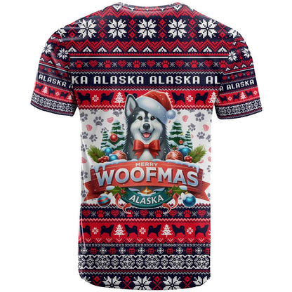 Alaska Merry Woofmas T-Shirt Christmas Dog Art Style Graphic Tee