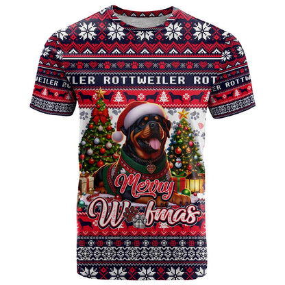 Rottweiler Merry Woofmas T-Shirt Christmas Dog Art Style Graphic Tee