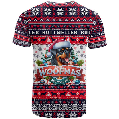 Rottweiler Merry Woofmas T-Shirt Christmas Dog Art Style Graphic Tee