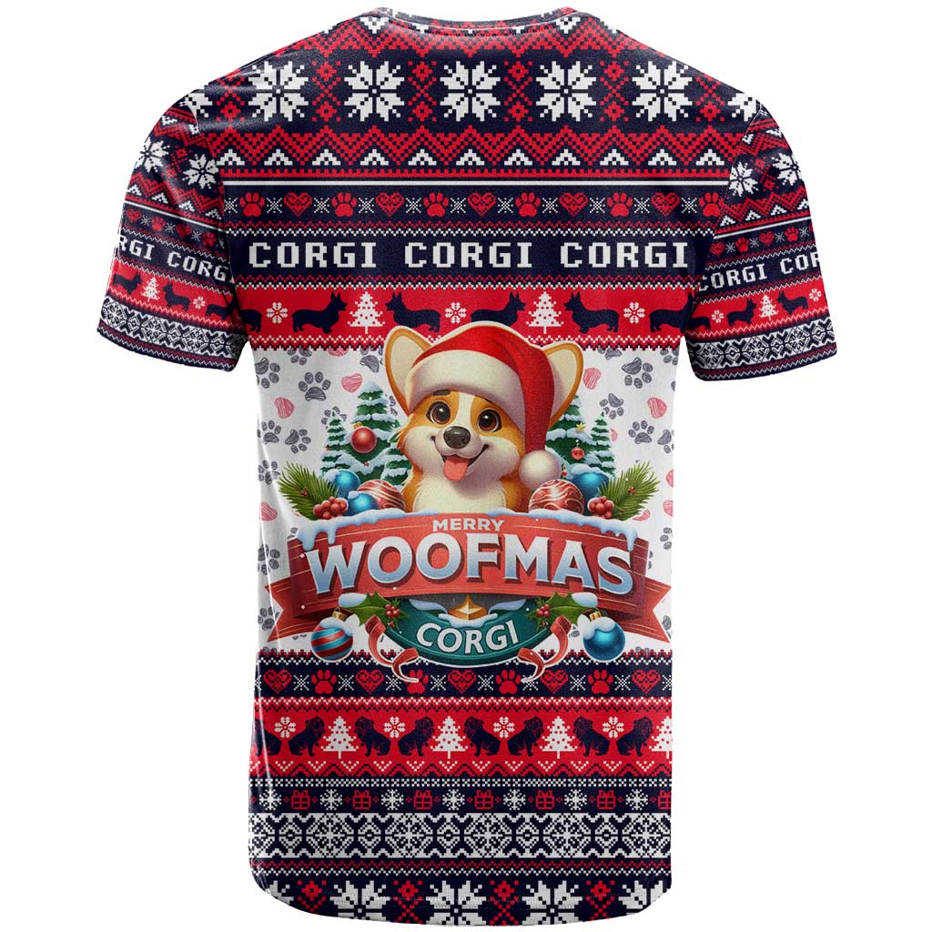 Corgi Merry Woofmas T-Shirt Christmas Dog Art Style Graphic Tee