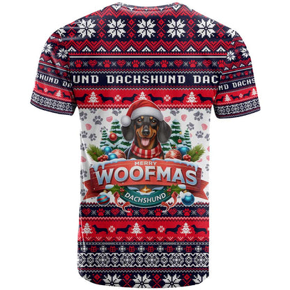 Dachshund Merry Woofmas T-Shirt Christmas Dog Art Style Graphic Tee