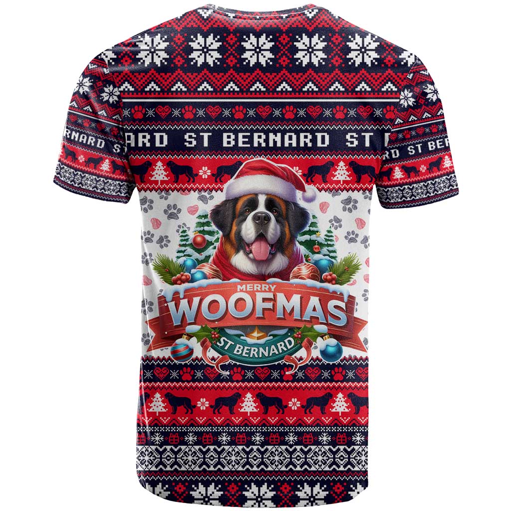 Saint Bernard Merry Woofmas T-Shirt Christmas Dog Art Style Graphic Tee