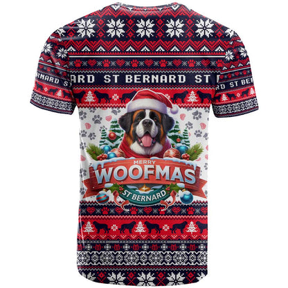 Saint Bernard Merry Woofmas T-Shirt Christmas Dog Art Style Graphic Tee